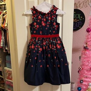 Janie and Jack Navy Dress with Red Floral Design
